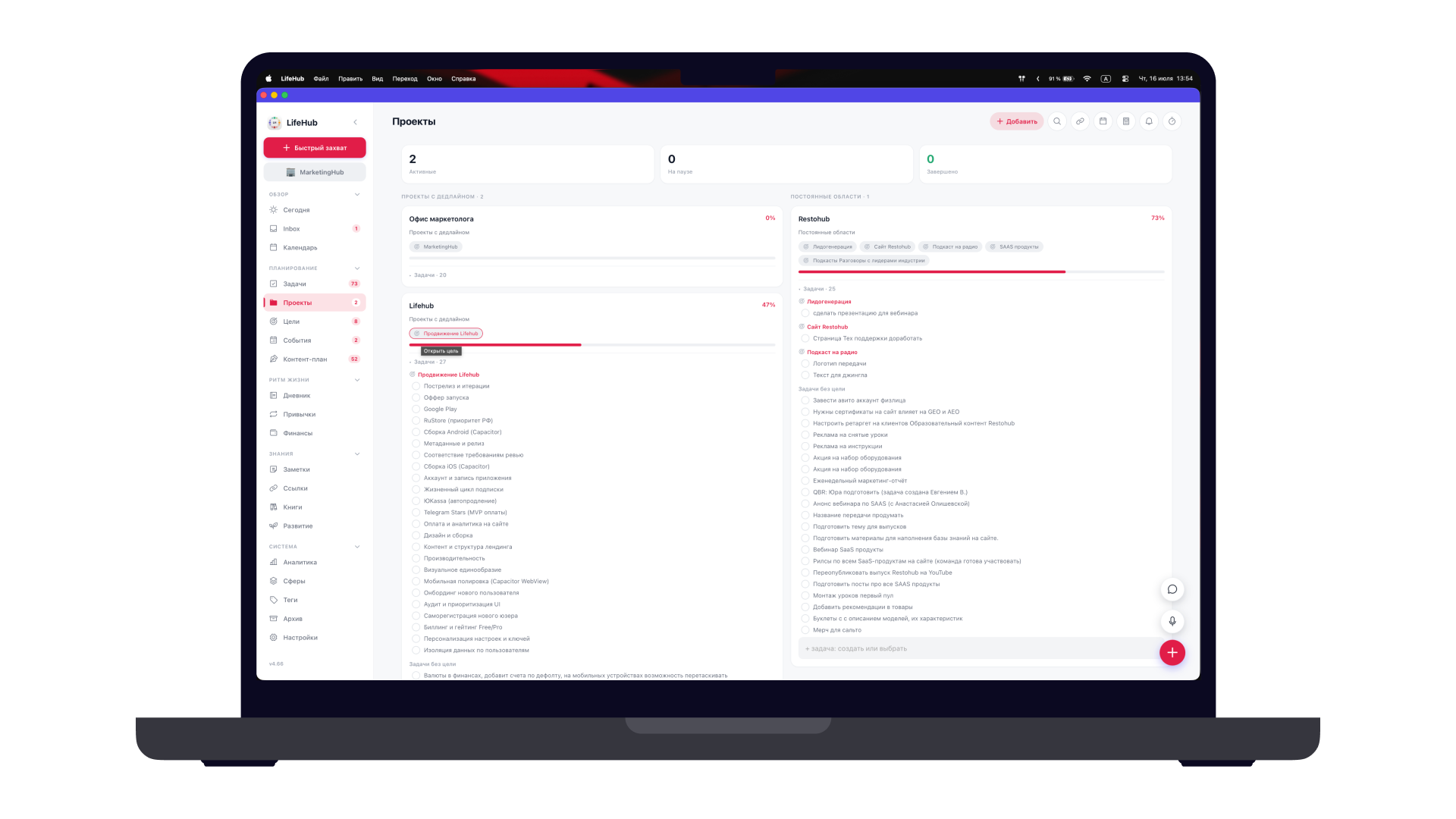 Проекты с прогрессом и целями